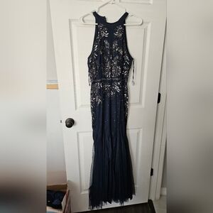 Elegant Navy Blue Embellished Dress